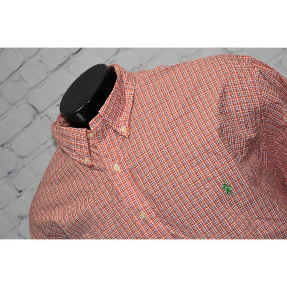 Polo Ralph Lauren Dress Shirt Men 3XB BIG Classic Orange Blue Cotton - Picture 2 of 6